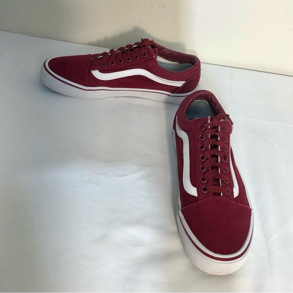 Vans Old Skool Maroon Burgundy Canvas Lace Up Low Top Skateboard Shoes 8.5 Men